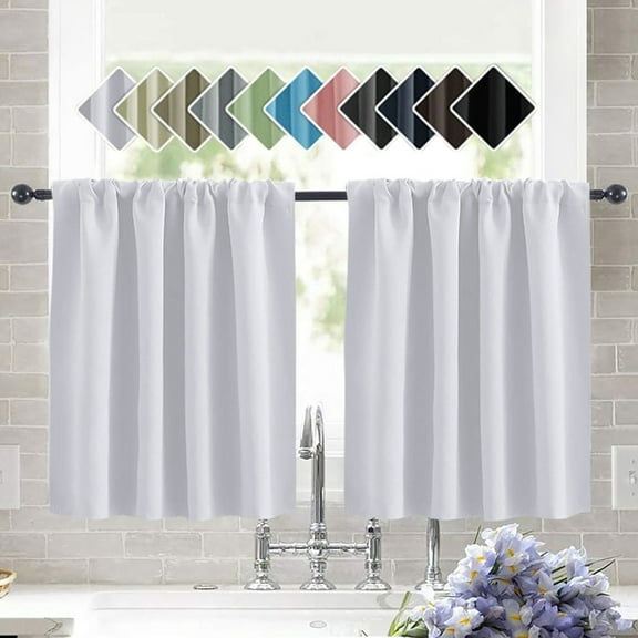 Bxaolu Thermal Short Blackout Curtains for Small Window, Darkening Curtains for Living Room/Bedroom/Kitchen (W29.9 x L36inch, Brown Set of 2 Panels, Top of Rod Pocket)