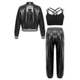 thumbnail image 2 of TiaoBug Kids Girls Shiny Metallic Bomber Jacket Coat Sports Pants Hip Hop Jazz Dance Crop Top Black 12, 2 of 6