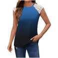thumbnail image 2 of Tank Tops for Women under $5 Plus Size Clearance Lace Sleeveless Round Neck Gradient Printed T-shirt Dark Blue XXL, 2 of 5