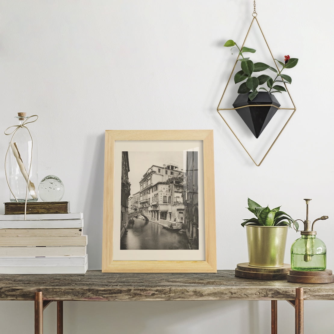 Vintage Views of Venice VI - Framed Print w/glass - Natural Wood