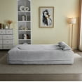 thumbnail image 4 of Full Size Convertible Plush Corduroy Sofa Bed with Foldable Floor Mattress - 2 Pillows, Space-Saving Guest Sleeper for Apartments & Living Rooms, No Assembly Required, Light Grey, 4 of 9