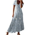 thumbnail image 2 of Titcea Maxi Dresses for Women Fashion Printed V Neck Short Sleeve Sundresses Beach Holiday Flowy Summer Casual Dresses, 2 of 6