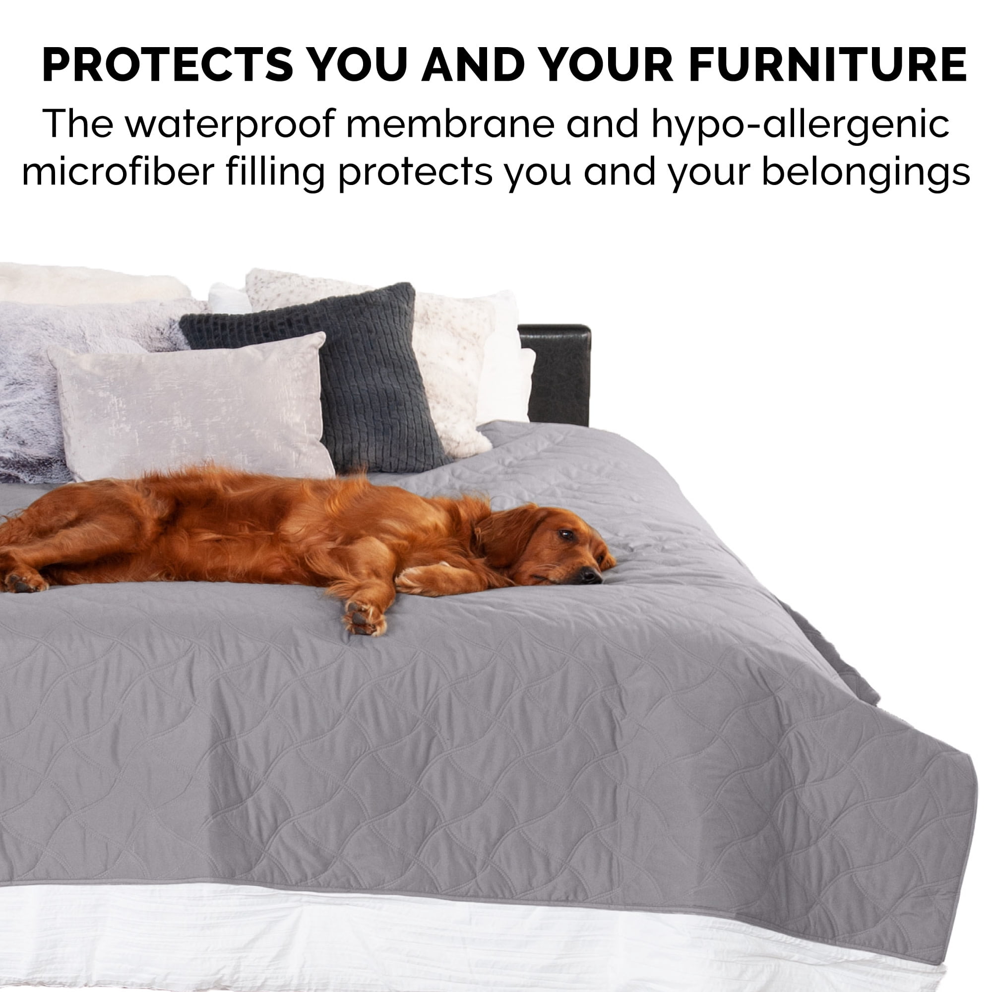 FurHaven Non-Skid Quilted Twill Waterproof Bed & Furniture Protector, Dark Gray, Large/Queen, 1 Count