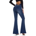 thumbnail image 4 of Pantalones vaqueros acampanados elásticos curvos de forma completa para mujer Blue-24 Short, 4 of 5