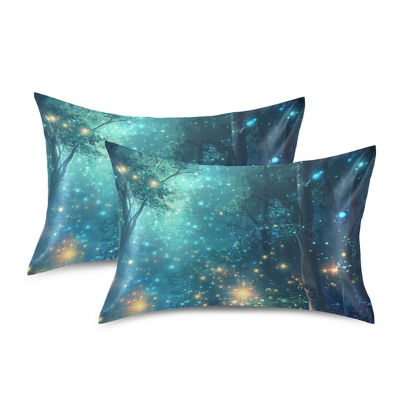 Yayeee Pillowcase Standard Size Set of 2 Satin Wrinkle Resistant Pillow Case, Magical Forest Glowing Lights