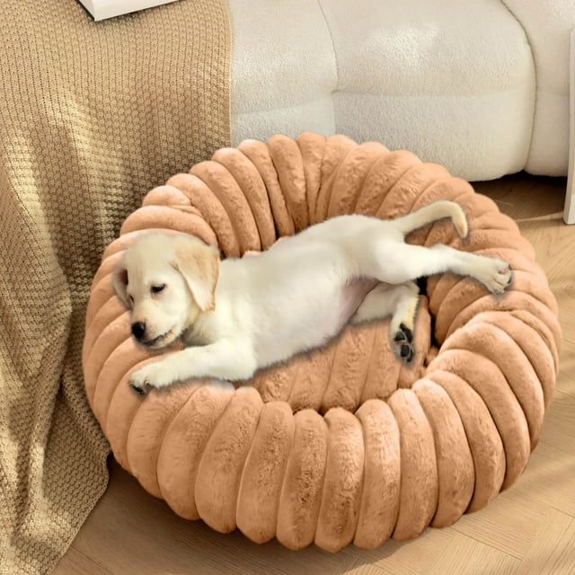 Lit pour Chien Rond, Lit pour Chien en Peluche, Tapis pour Animaux de Compagnie, Lit pour Chien en Peluche Droit à Poils Longs, Lit d'Hiver Chaud et Confortable