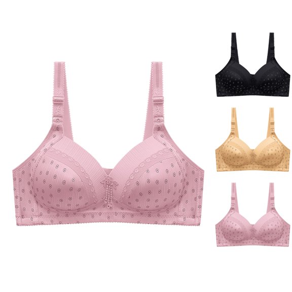 Itsame 1 Pack Everyday Casual Bra Set Womens Full Support Bra Printed Standard Straps Wireless Comfort Bralette Pink Size M
