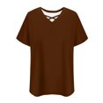 thumbnail image 4 of Annhoo Plus Size Tops for Women V Neck Solid Color Short Sleeve Shirts Summer Trendy Casual Comfy Travel Blouses, 4 of 6