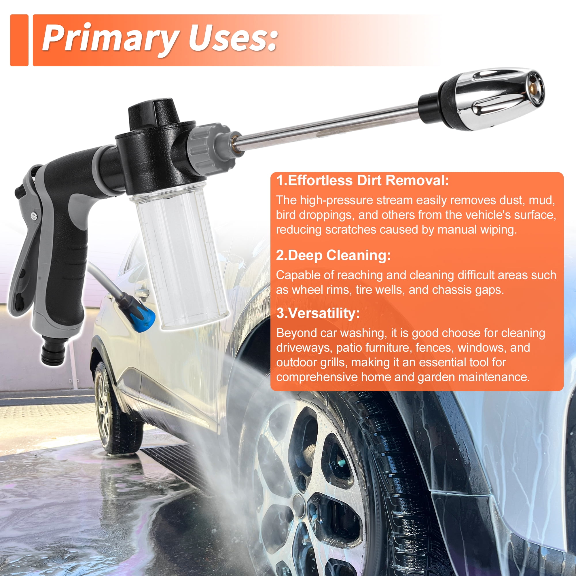 Unique Bargains Heavy Duty Water Hose Nozzle High Pressure Car Garden Hose Nozzle Adjustable Hand Sprayer for Gardening Vehicle Outdoor Washer Pet Showering Black