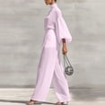 thumbnail image 5 of Cagogo Women Plus Size 2 Piece Set High Neck Puff Sleeve Top Pants Suit Solid Boho Casual Summer Travel Outfits Loose Fit Lounge Sets Tracksuits, Pink M, 5 of 6