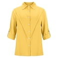 thumbnail image 4 of Outfmvch Summer Blouse for Women Lapel Collar Top Tops for Women Solid Color Business Polo Short Sleeve Shirts Oversized Tshirts for Women Button Down Shirt Casual Plaid Tops Gauze Shirt Yellow XL, 4 of 8