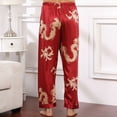 thumbnail image 4 of Previn Men's Satin Pajamas Pants Soft Sleep Pj Bottoms Spring Summer Lightweight Thin Lounge Printed Cool Casual Sleepwear Red X-Large, 4 of 4