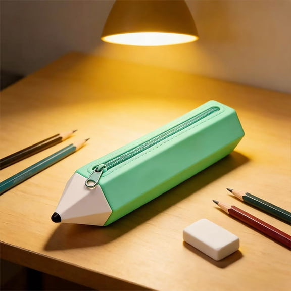 geerera Large Capacity Pencil Case, Giant Pencil Shaped Silicone Pen Organizer with Zipper, Fun Marker Pouch for Office & Art Supplies, 8.66x1.97 Inch