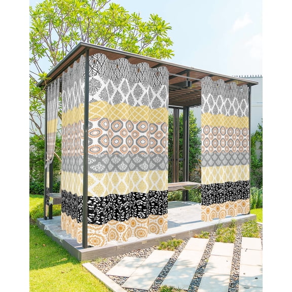 Outdoor Curtains for Patio, Boho Waterproof Blackout Outside Curtain for Porch/Pergola/Gazebo, Colorful Striped Modern Geometric Abstract Art Ethnic Thermal Insulated Drapes, 1 Panel, 54 x 84 Inch