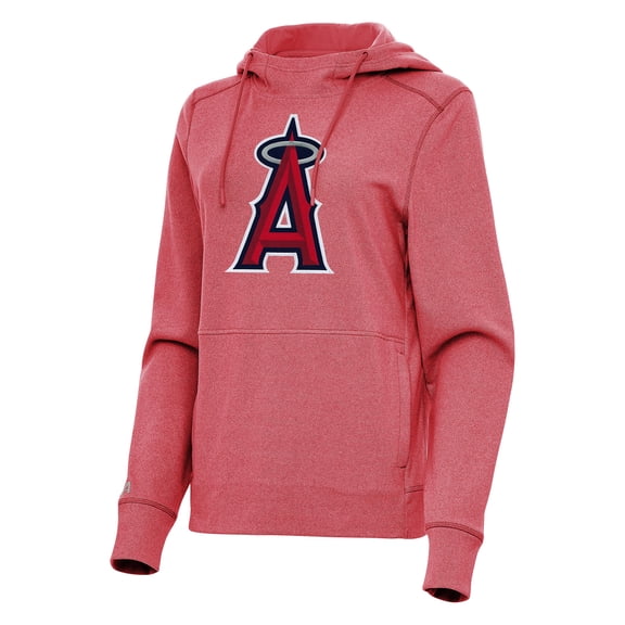Women's Antigua Heather Red Los Angeles Angels Justice Pullover Hoodie