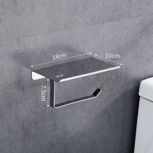 Zhuge Portarrollos de papel higiénico sin perforaciones con estante para teléfono, dispensador de rollos de papel higiénico para baño, montaje en pared, color negro D