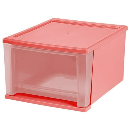 Iris Usa 17 Quart Plastic Stacking Drawer 4 Pack Pink Clear