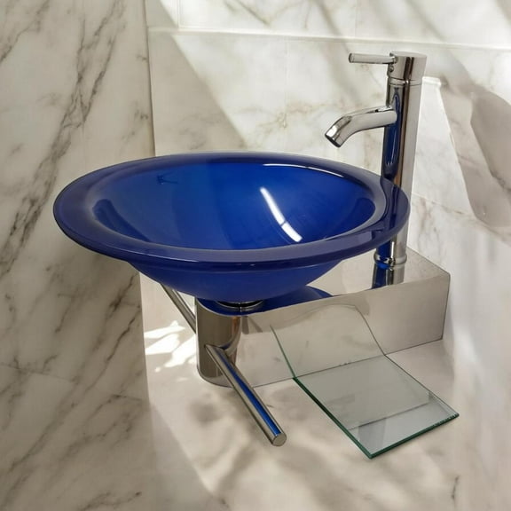 Lorixon Wall Mounted Blue Glass Pedestal Sink 18"