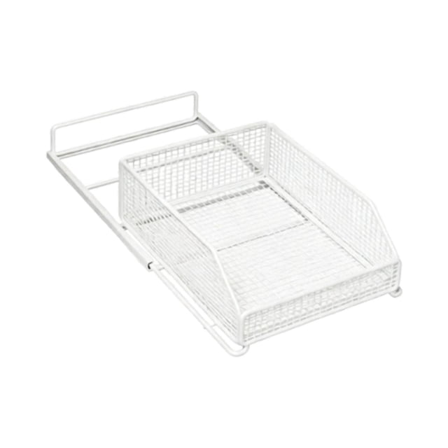 Organizador extraíble de metal para debajo del fregadero, estante deslizante multiusos para armarios de cocina. Blanco
