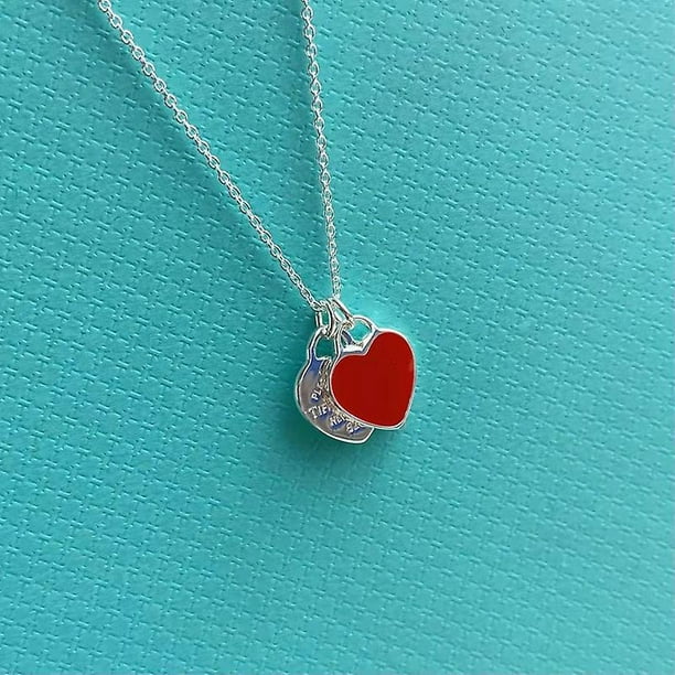 Auspicious-love Necklace High S925 Enamel Peach Heart Double Heart Pendant,  Red 