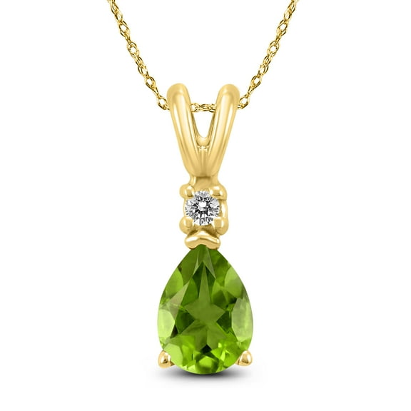 SZUL Women's 14K Yellow Gold 6x4MM Pear Peridot and Diamond Pendant