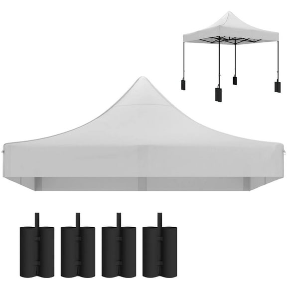 10' x 10' Replacement Canopy Top for Pop Up Canopy Tent with 4 Sand Bags, UPF50  Protection, White