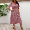 thumbnail image 2 of LWavelet Women's Plus Size Leopard Print Midi Dress Short Sleeve V-Neck Twist Front Casual Dress Red XL, 2 of 5