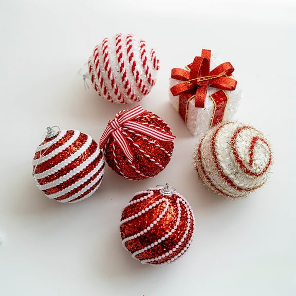 Festive Red & White Christmas Ornaments - Candy Cane, Lollipop, and Ball Designs