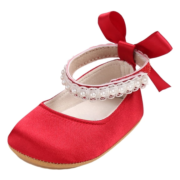 WUANDIXFA Girls Toddler Little Ballet Shoes - Flower Girls Mary Jane Flats Dress Shoes Party Wedding (Red, 5.5)