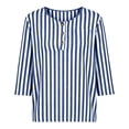 thumbnail image 4 of cocolona Womens Striped 3/4 Sleeve Tops V Neck Button with Pocket Shirt Dressy Casual Outfits Blouses, 4 of 7