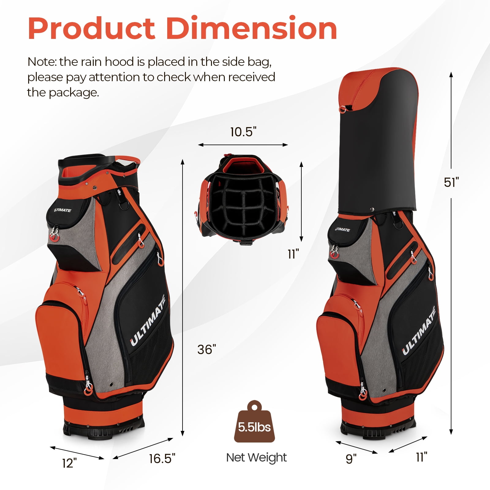 Topbuy Golf Cart Bag Top Golf Clubs Organizer with 7 Zippered Pockets Including Waterproof Valuable Pockets Rain Hood and Shoulder Strap Black + Red