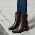 thumbnail image 6 of HAPIMO Women Ankle Boots Pointed Toe Chunky Block Heel V‑shaped Top Opening Zipper Faux Leather For Dating Dinner And Daily City Outings Brown 36, 6 of 7