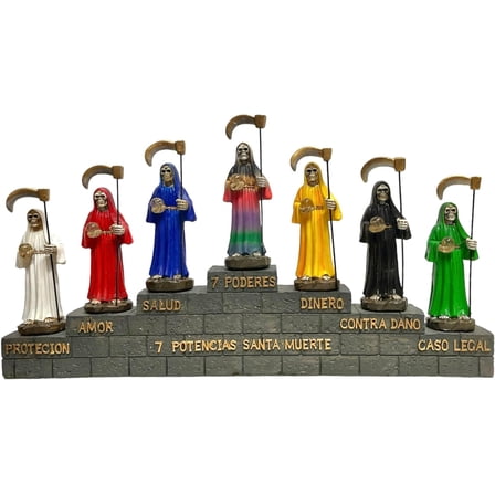 Statues Mario's Collection 7 potencias Santa Muerte 6" Height 13" Lenght Resin Holy Death Grim Reaper Skull 7 Santa muertes