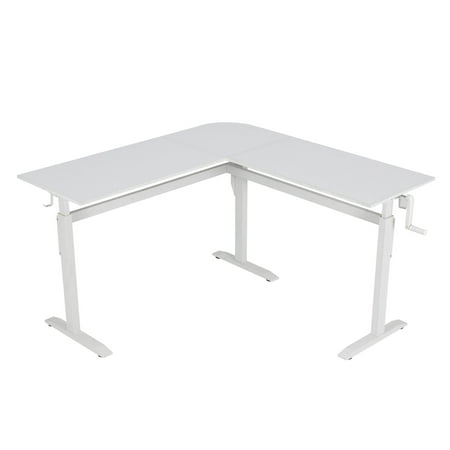 UNICOO® L Shaped Crank Height Adjustable Standing Desk, Sit to Stand up Corner Desk, L-Shaped Standing Workstation (XJH-LC-White-2 Packages)