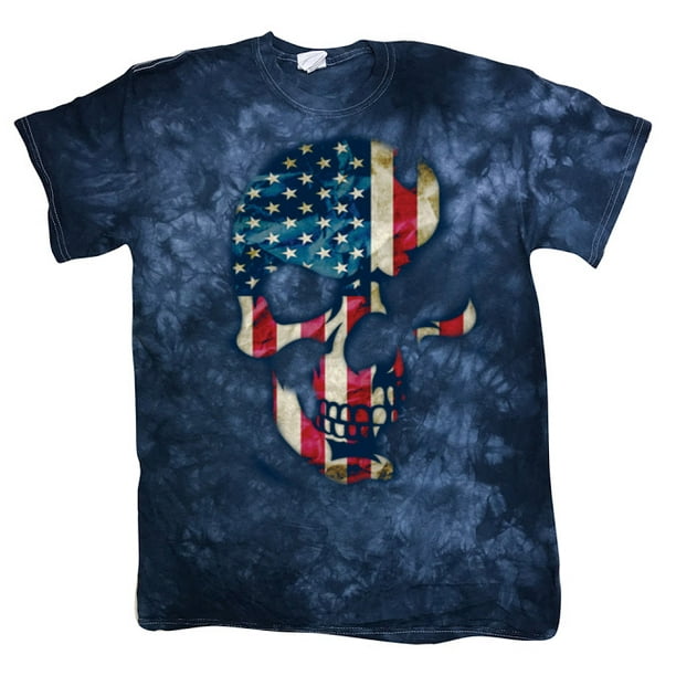 Decked Out Duds - Tie Dye T-shirt American Flag Skull Men's Graphic Tee ...