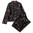 thumbnail image 5 of FASHOFT Christmas Pajamas for Women Set Silk Satin Xmas Print Button up Shirts and Pants 2 Piece Christmas Pjs Soft Holiday Long Sleeve Sleepwear Loungewear L, 5 of 5