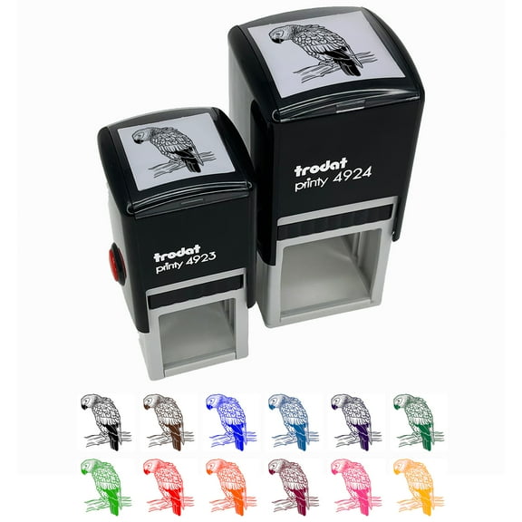 African Grey Parrot on a Branch Self-Inking Rubber Stamp Ink Stamper - Black Ink - Small 1 Inch