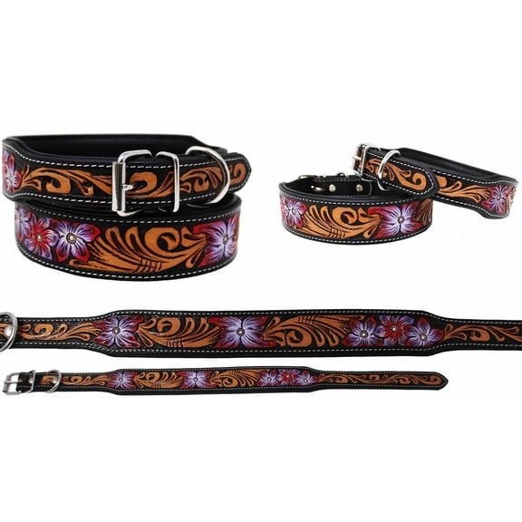 XSmall 9''- 13''   Hand-Painted Padded Leather Dog Collar 60FK13PR
