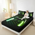 thumbnail image 4 of Manfei Game Bed Sheets,Kids Gamepad Controller King Sheets,Green Geometric Hexagon Sheet Set For Boy,Microfiber Room Decor,4pcs, 4 of 7