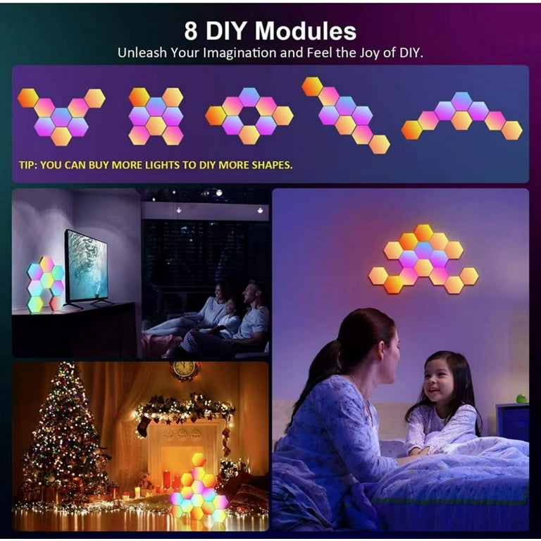 Hexagon Light Panels 12 Pack RGB LED Hexagon Wall Lights with APP