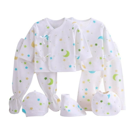 

Newborn Gift Set for Baby Boys Or Girls 7 Pieces Clothes & Accessories Hat + Bib Scarf + Pants Star