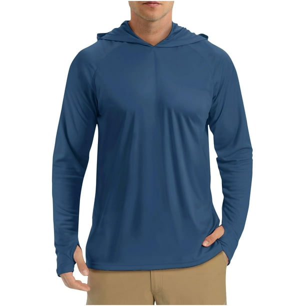 pstuiky Camisas de invierno de manga larga para hombre, Blusa con capucha de manga larga y color liso transpirable y con protector solar de verano para hombre top de hombre s