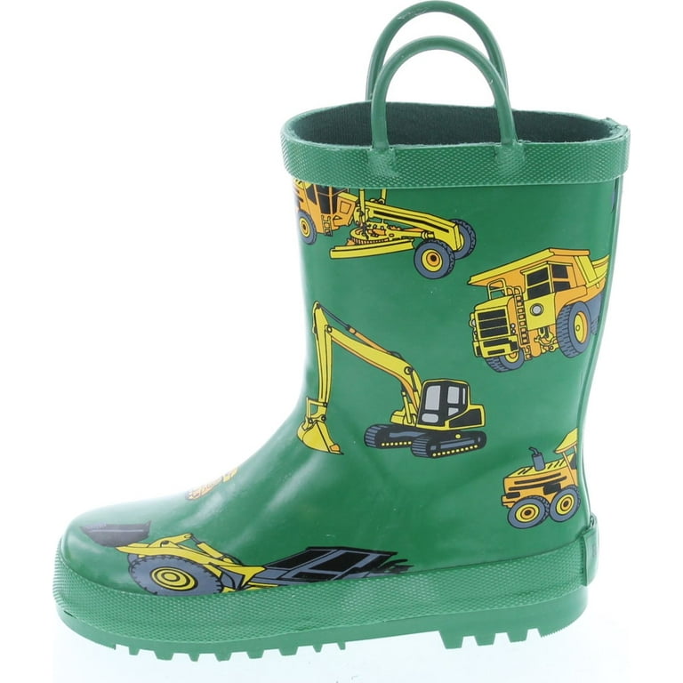 Green Construction Toddler Boys Rain Boots 6