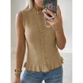 thumbnail image 5 of Women Sleeveless Ruffle Knit Cardigan Vest Button Down Cropped Tank Top, 5 of 6