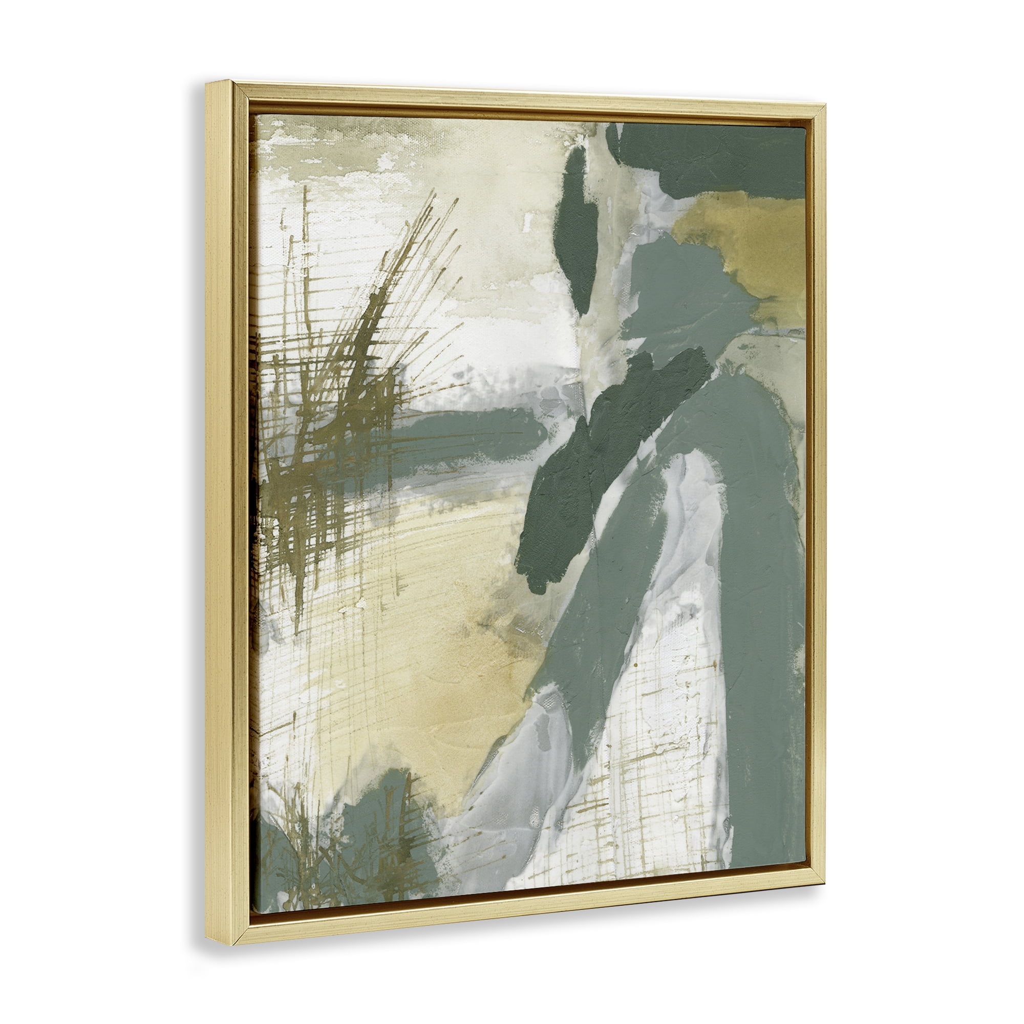 Stupell Industries Dynamic Abstract with Grey Abstract Painting Gold Floater Framed Canvas Art Print Wall Art, 17 x 21