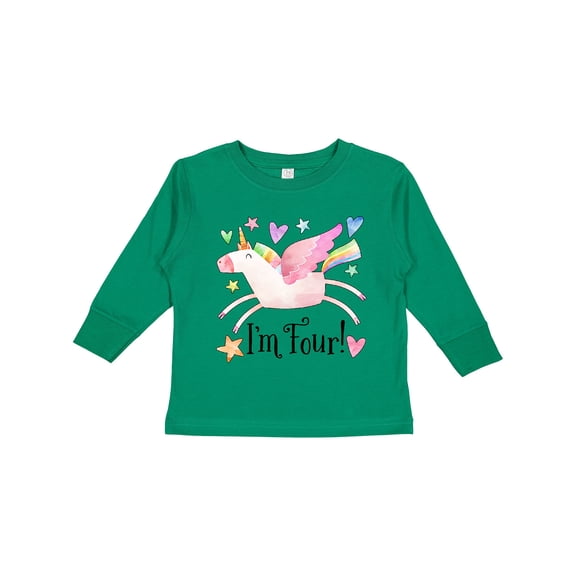 Inktastic I'm 4 Cute Rainbow Unicorn with Stars and Hearts Boys or Girls Long Sleeve Toddler T-Shirt