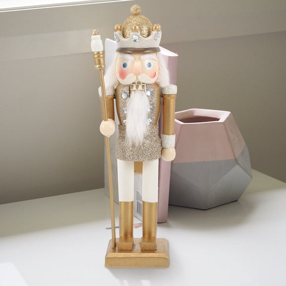 LEORX Golden Wooden Nutcracker Soldier Decorative Figure for Kids Use Home Office Photo Prop 11.5 inch