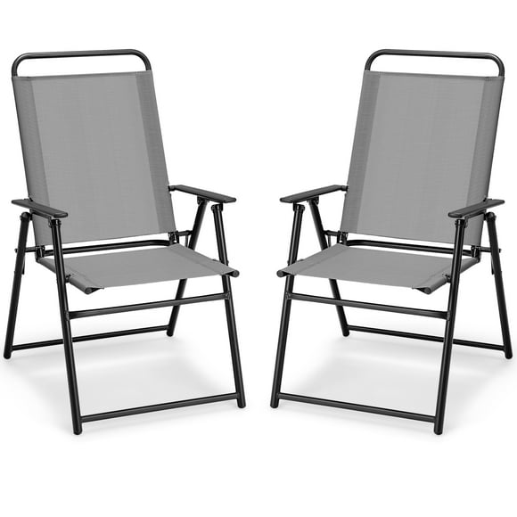 Patiojoy Ensemble de 2 Chaises Pliantes d'Extérieur Légères à Dossier Haut avec Accoudoirs Tissu d'Assise Confortable