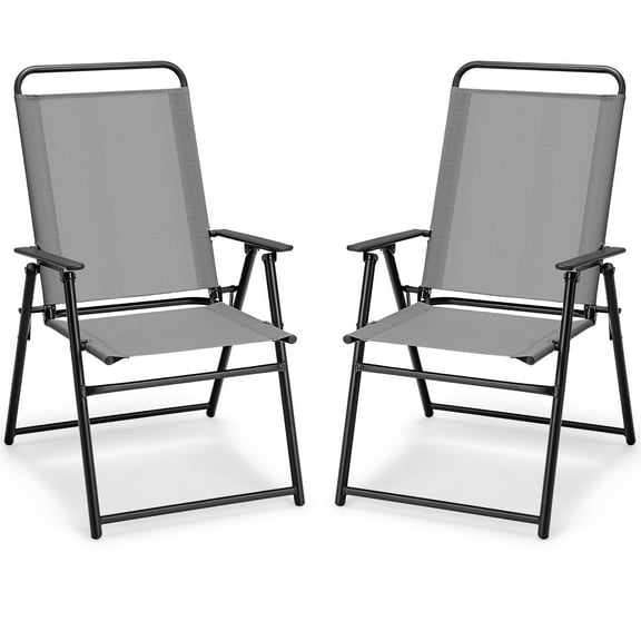Topbuy Outdoor Folding Chairs Set of 2 Lightweight High Back Chairs w/ Armrests Cozy Seat Fabric