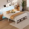 thumbnail image 2 of E-motie King Size Bed Frame with Storage Headboard, Heavy Duty Platform Bed Frame with Charging Station and LED Light, Easy to Assemble, No Box Spring Required, White, 2 of 9